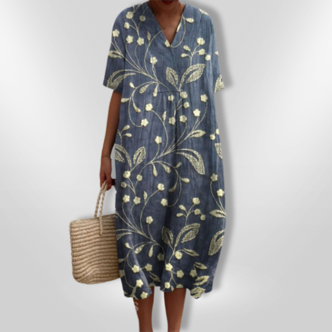 Sommerkjole Dame Løs Passform Blomstertrykk Lett Stoff 13