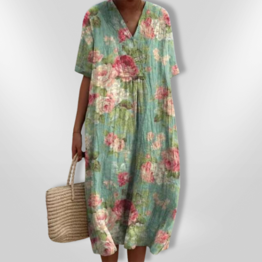 Sommerkjole Dame Løs Passform Blomstertrykk Lett Stoff 14