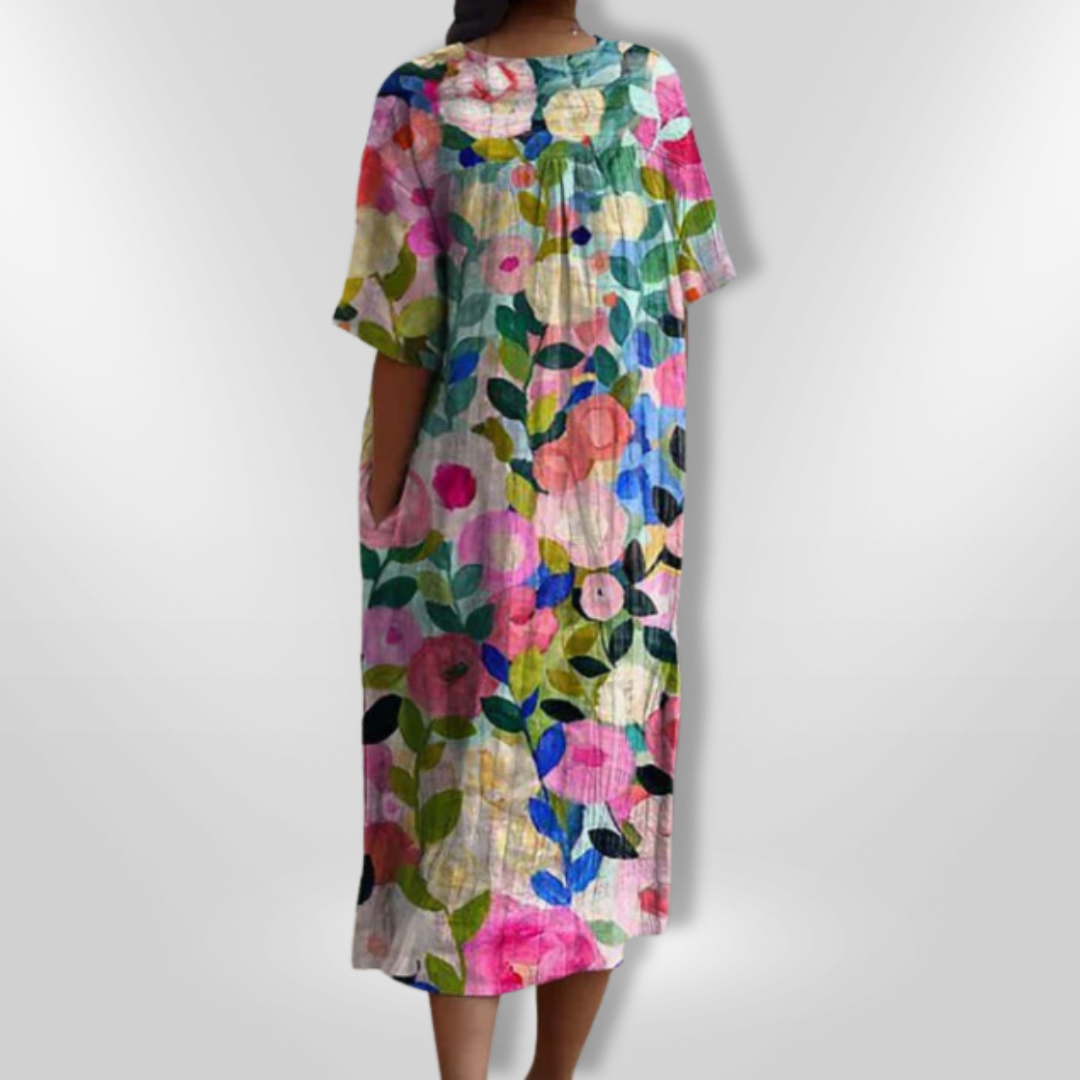 Sommerkjole Dame Løs Passform Blomstertrykk Lett Stoff 2