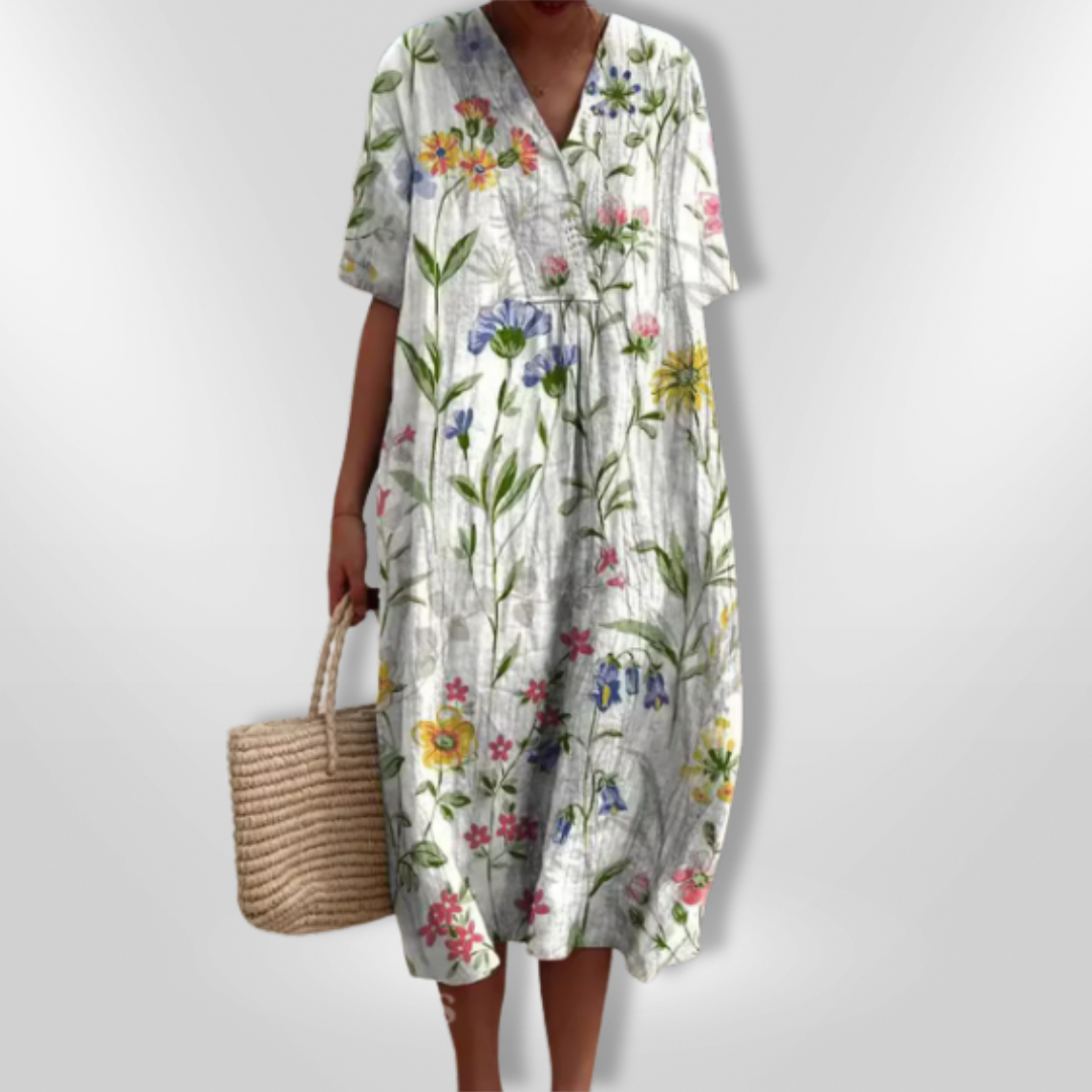 Sommerkjole Dame Løs Passform Blomstertrykk Lett Stoff 3