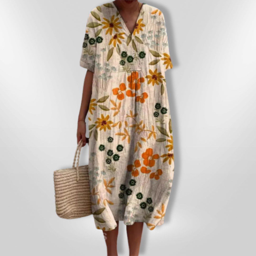 Sommerkjole Dame Løs Passform Blomstertrykk Lett Stoff 4