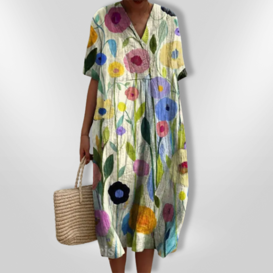 Sommerkjole Dame Løs Passform Blomstertrykk Lett Stoff 5