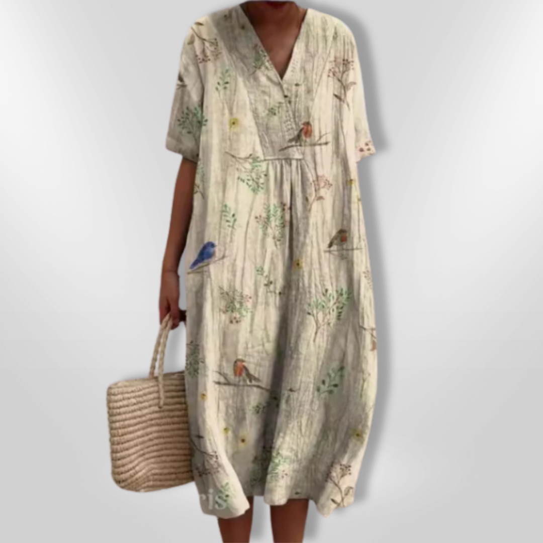 Sommerkjole Dame Løs Passform Blomstertrykk Lett Stoff 6