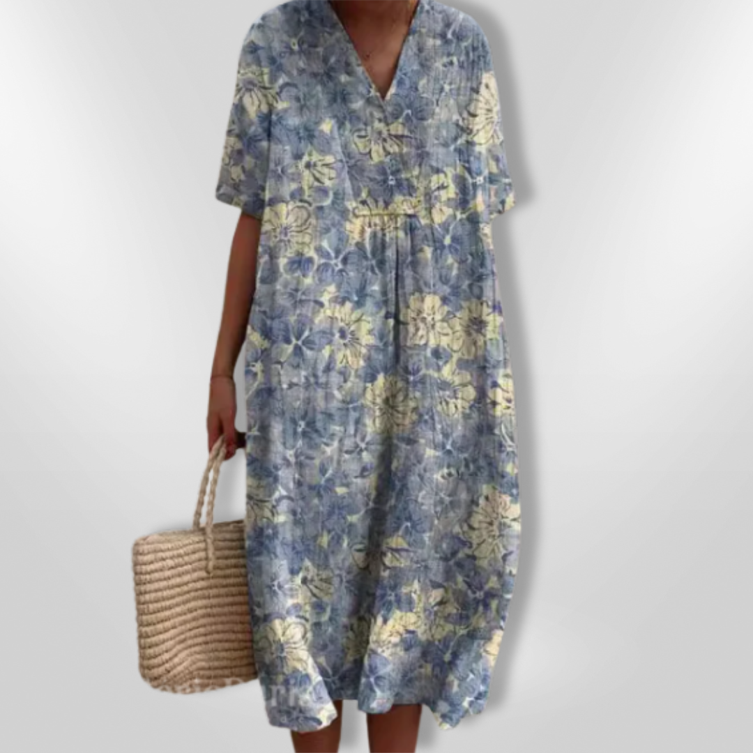 Sommerkjole Dame Løs Passform Blomstertrykk Lett Stoff 7