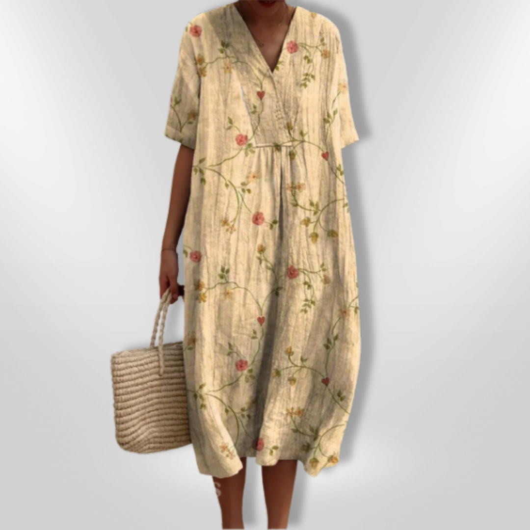 Sommerkjole Dame Løs Passform Blomstertrykk Lett Stoff 8