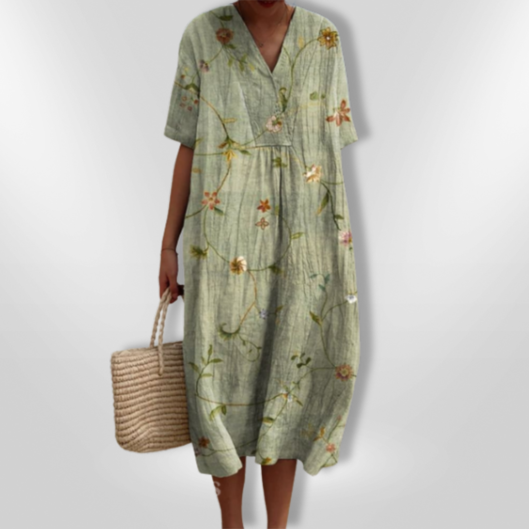 Sommerkjole Dame Løs Passform Blomstertrykk Lett Stoff 9