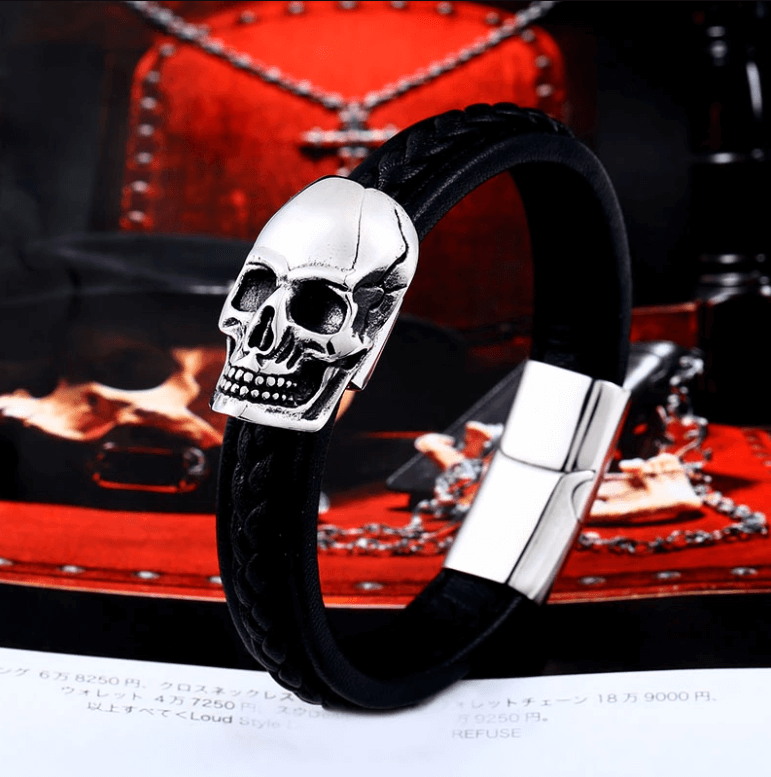 Stål Punk Skull Leather Armbånd