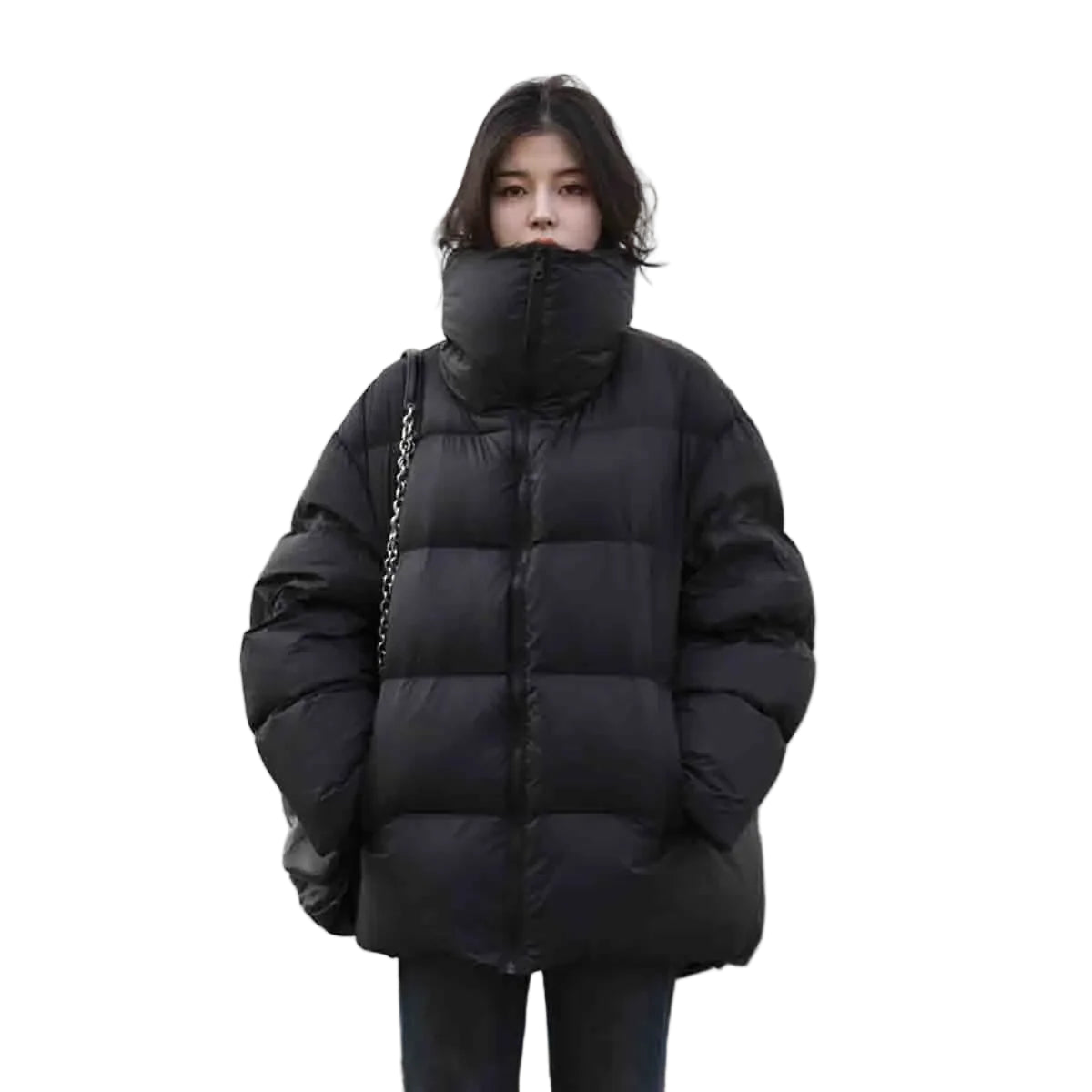 Vinter Dame Jakke Med Ståkrage Enkelt Design Komfortabel Nedjakke 0