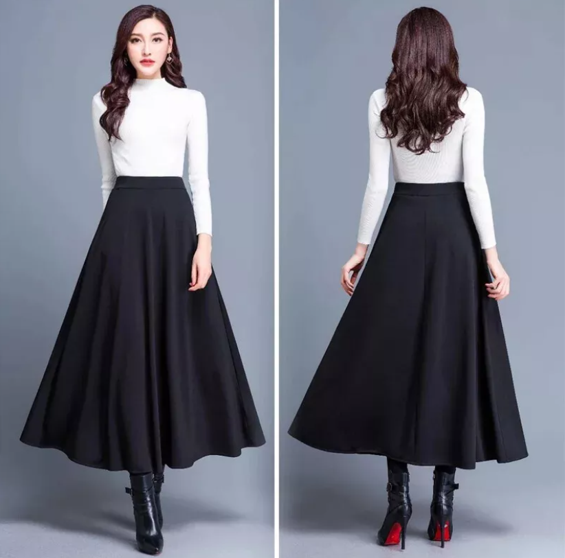 Vidt plissert skjørt i A-linje for dame