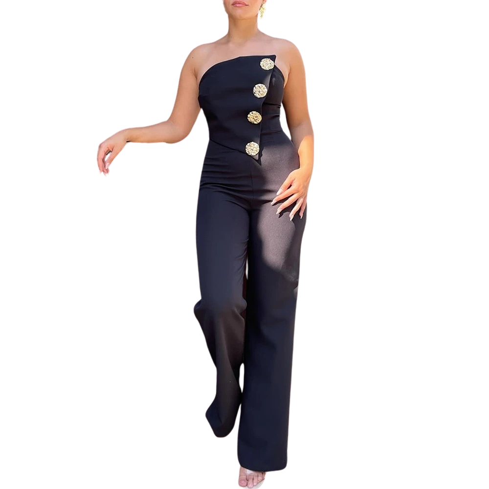 Asymmetrisk bandeau-jumpsuit uten stropper