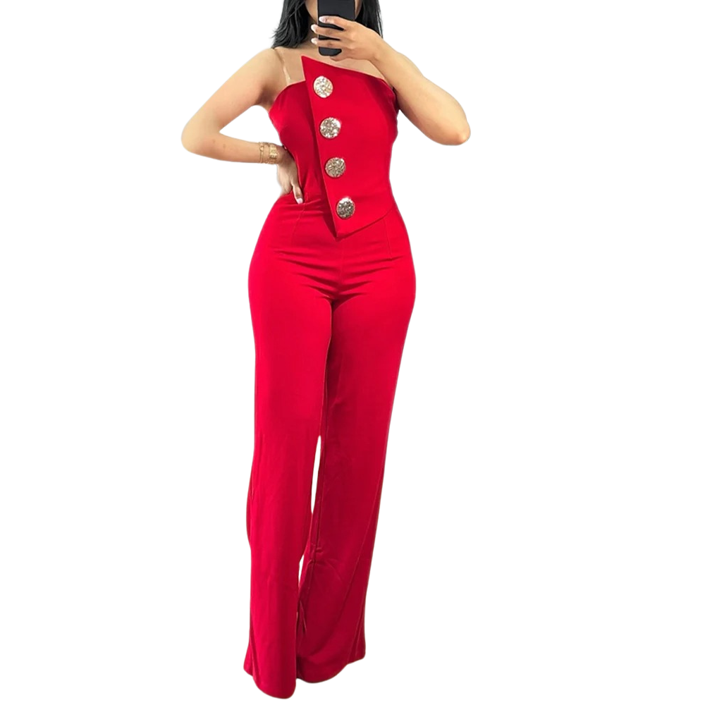 Asymmetrisk bandeau-jumpsuit uten stropper