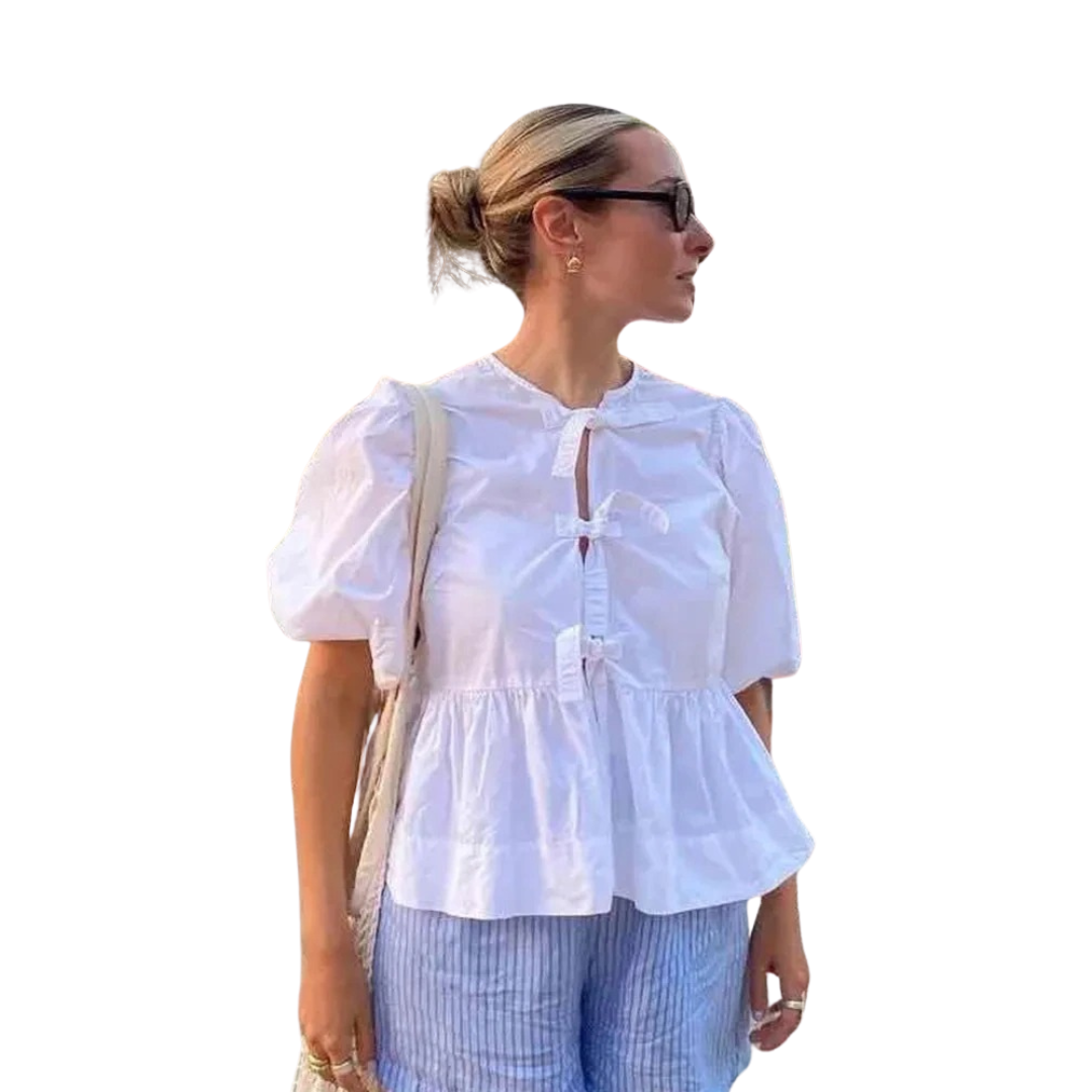 Blouse med snøring for kvinner med puffermer