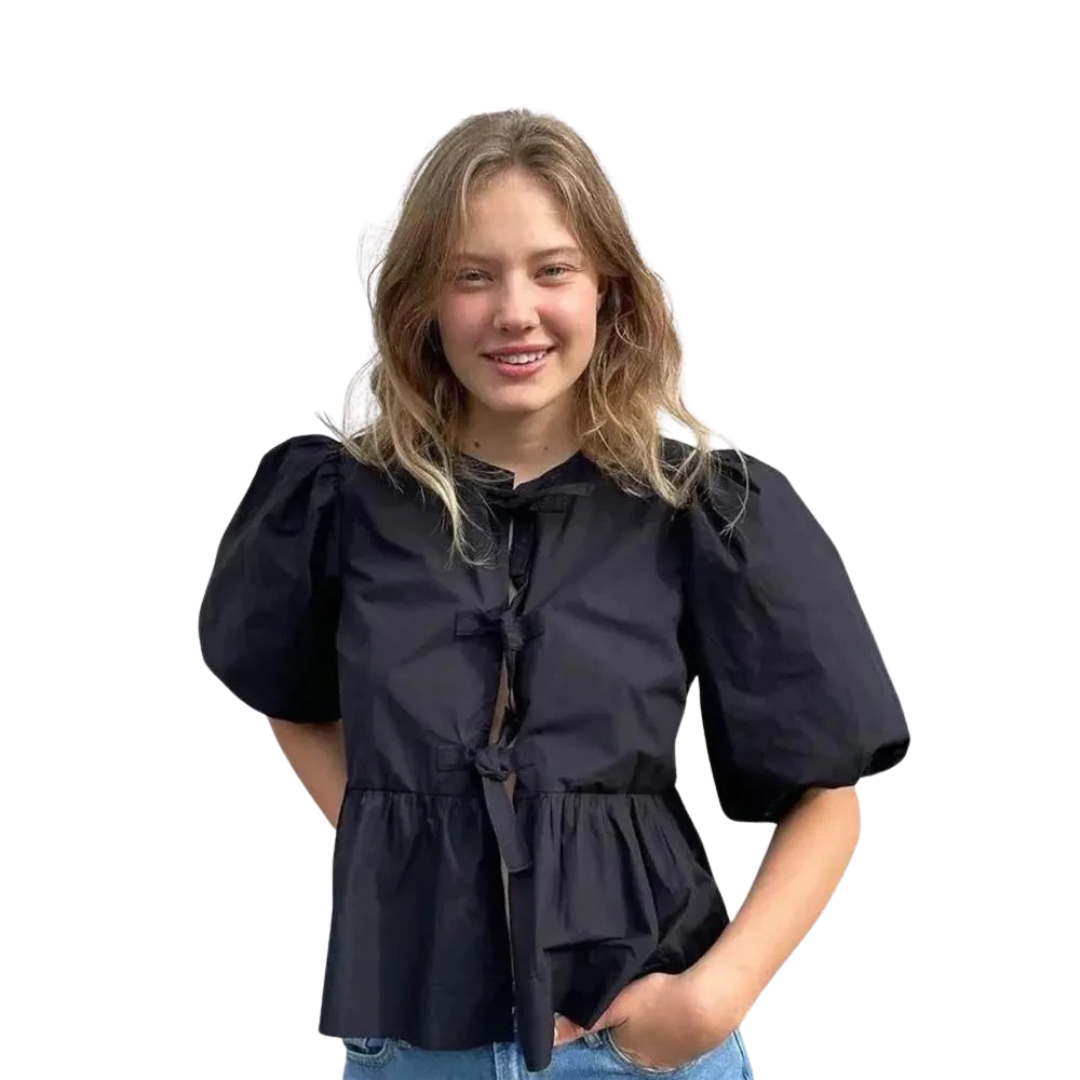 Blouse med snøring for kvinner med puffermer