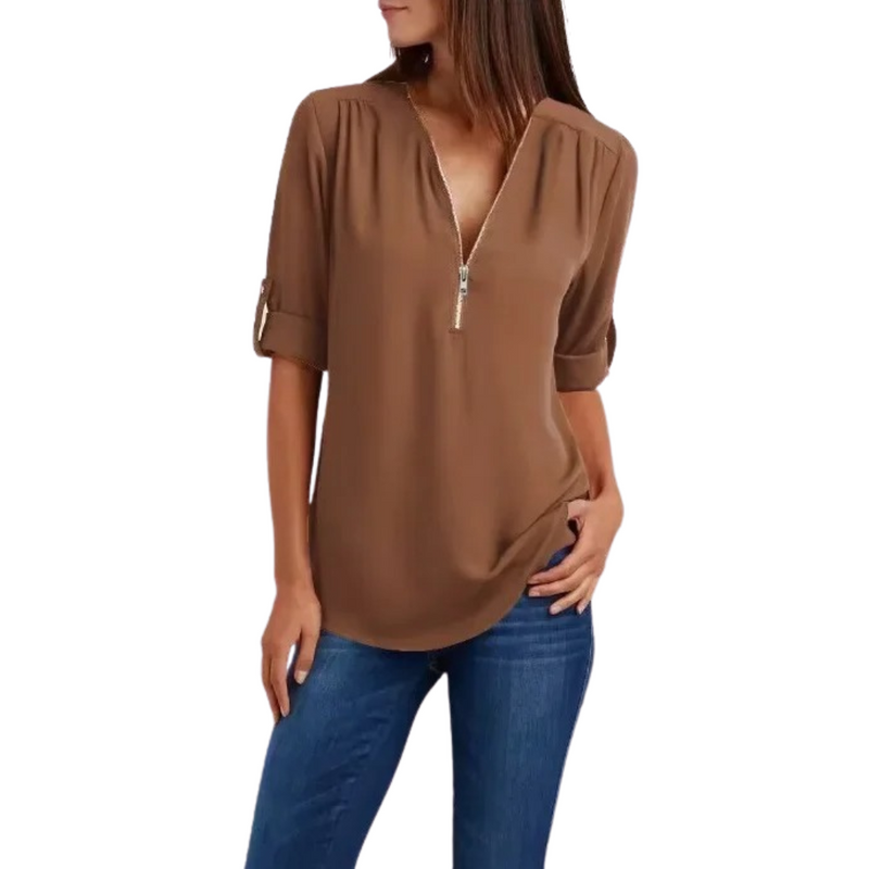 Chiffonbluse med dyp V-hals for kvinner