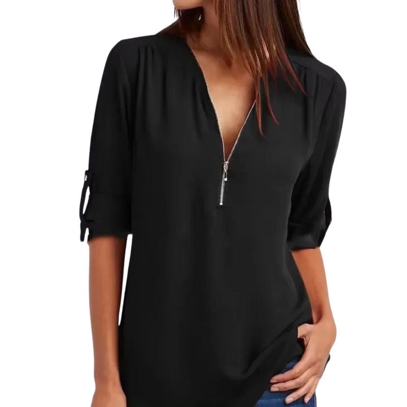 Chiffonbluse med dyp V-hals for kvinner