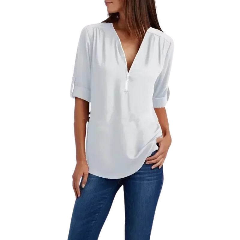Chiffonbluse med dyp V-hals for kvinner