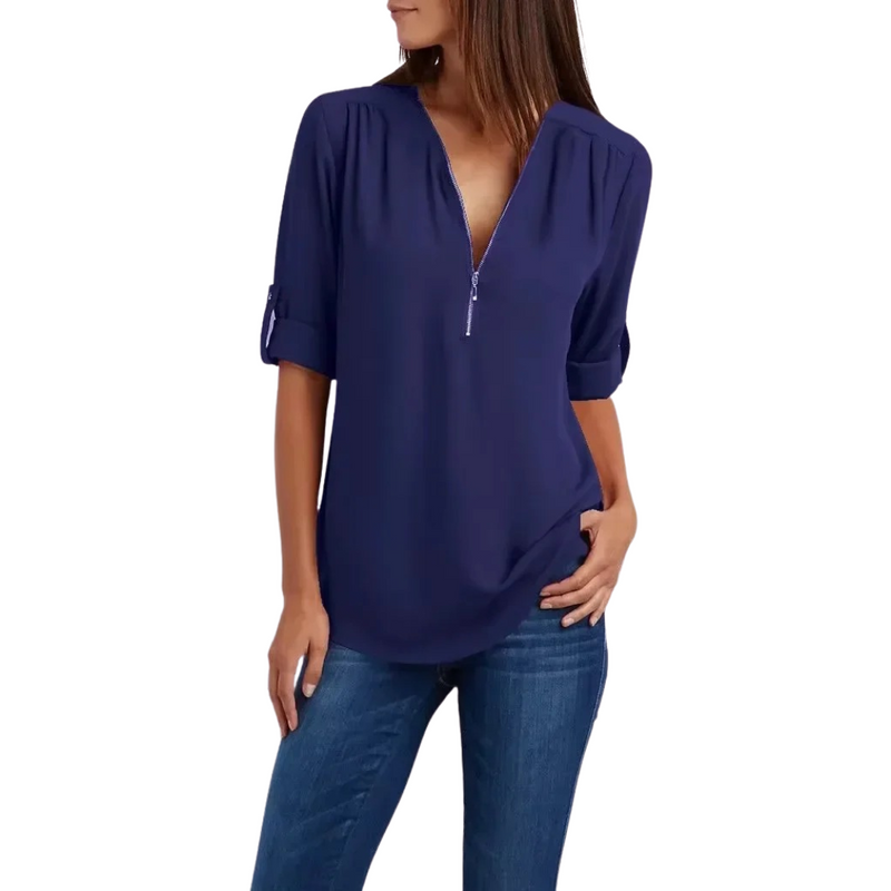 Chiffonbluse med dyp V-hals for kvinner