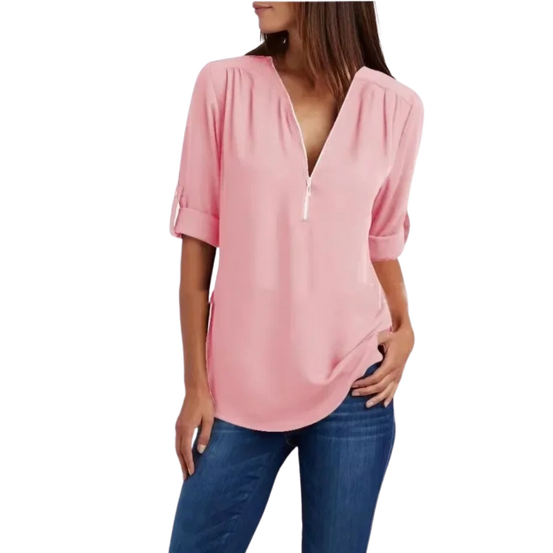 Chiffonbluse med dyp V-hals for kvinner