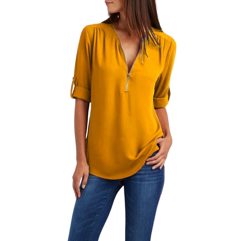 Chiffonbluse med dyp V-hals for kvinner