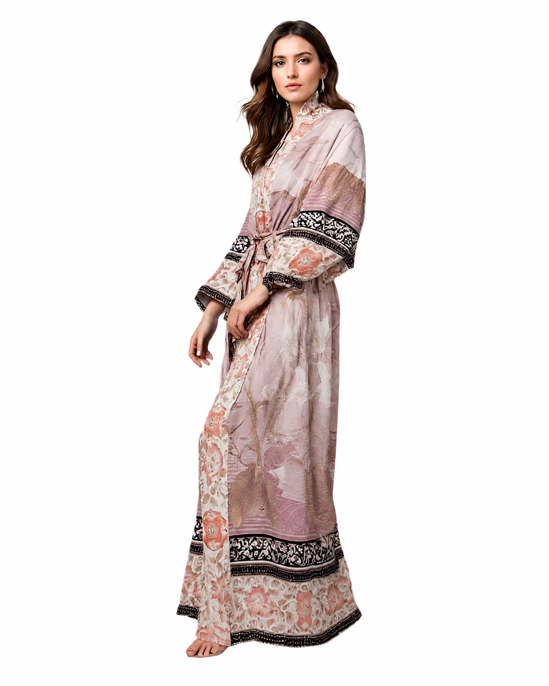 Damer Lange Kimono Blomsterprint Myk Blandingsstoff