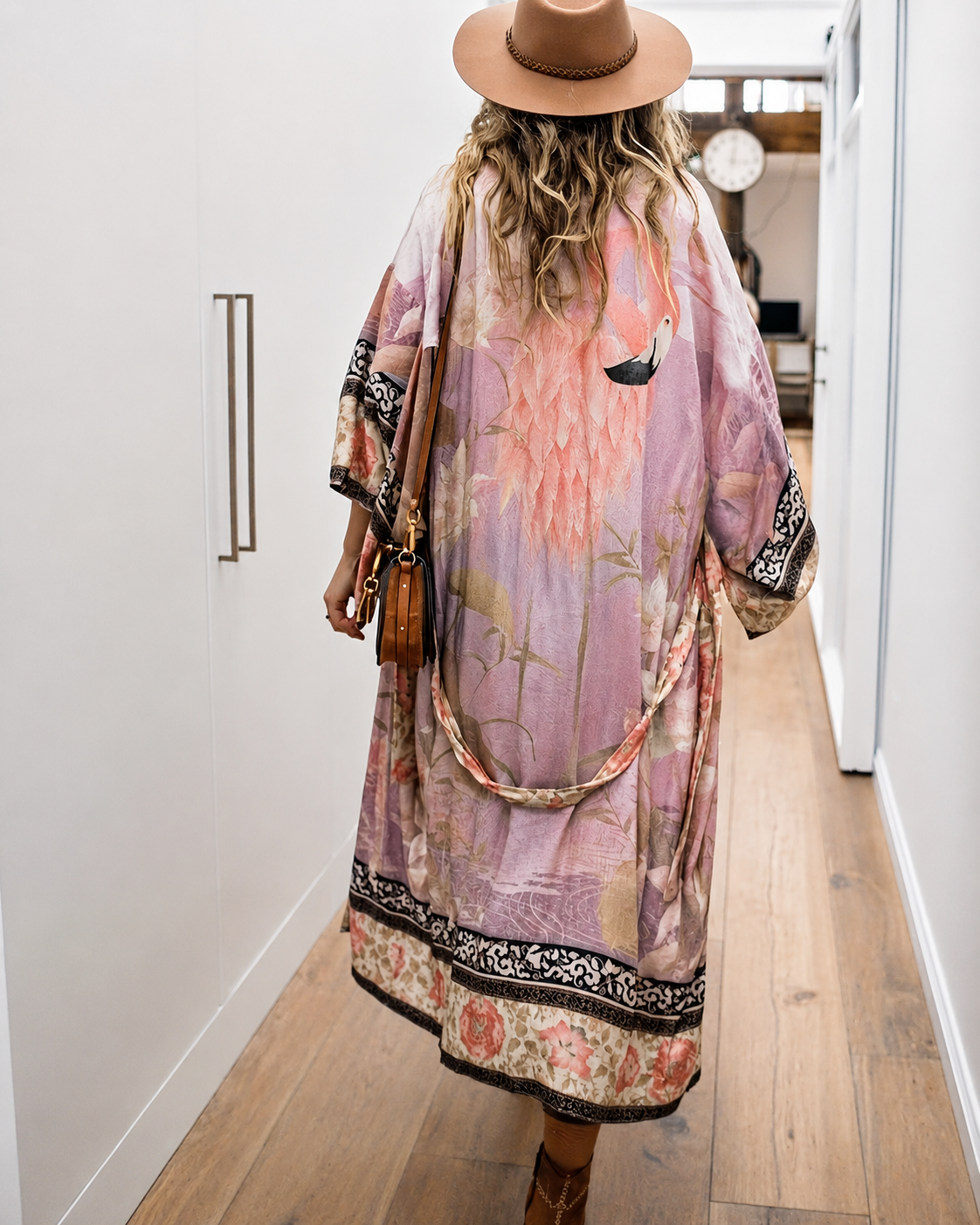 Damer Lange Kimono Blomsterprint Myk Blandingsstoff