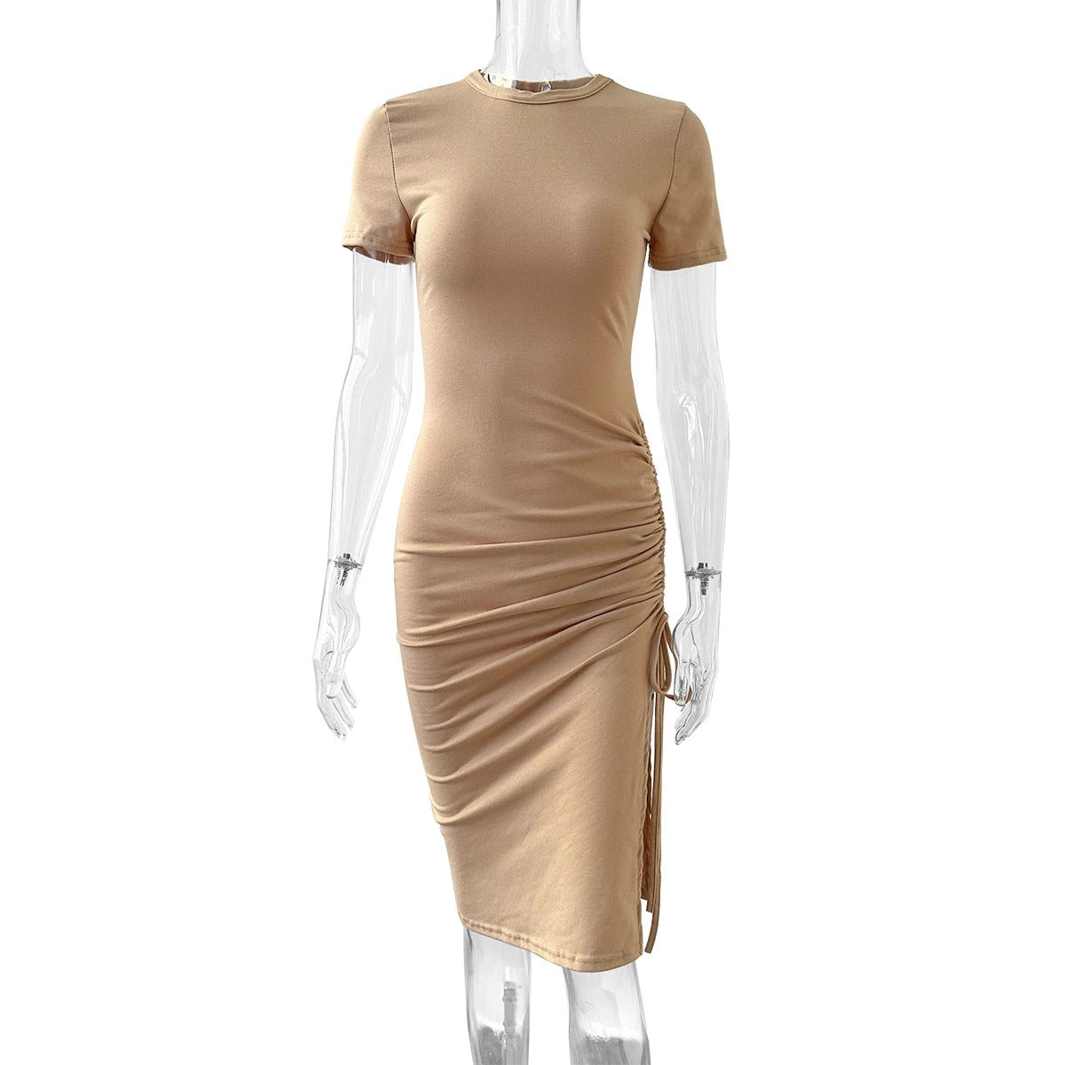 Kort ermet kjole med sidedeling for kvinner