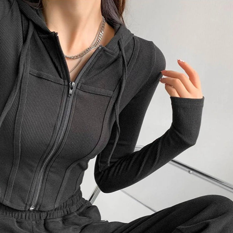 Zip Up Crop Fitted hettegenser for kvinner