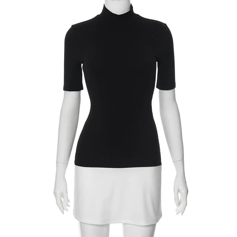 Kvinners patchwork turtleneck bodycon-kjole