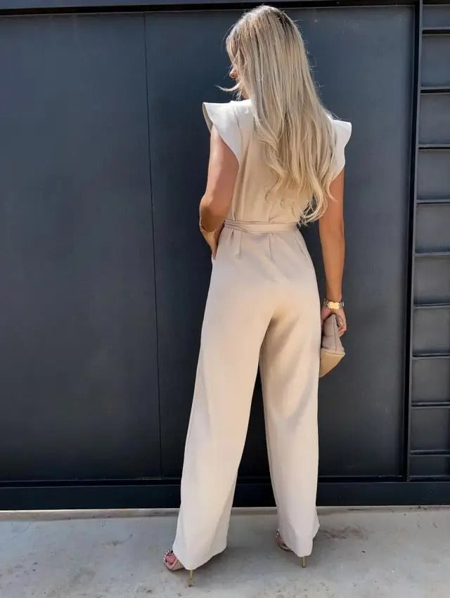 Ruffle Sleeve Jumpsuit med bånd og midje med vidde ben