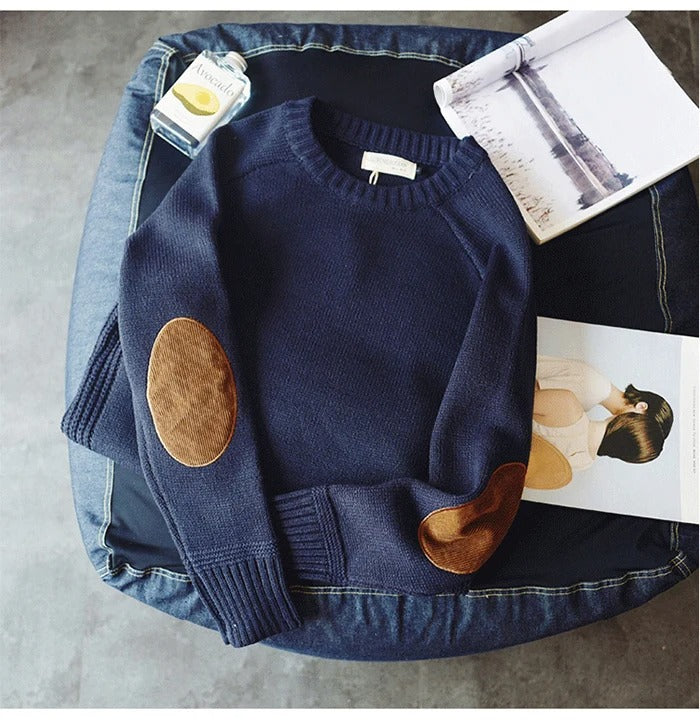 Oversized lappstrikket genser for menn