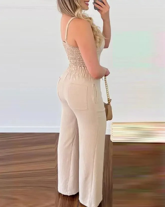 Spaghetti stropp V-hals ryggløs jumpsuit