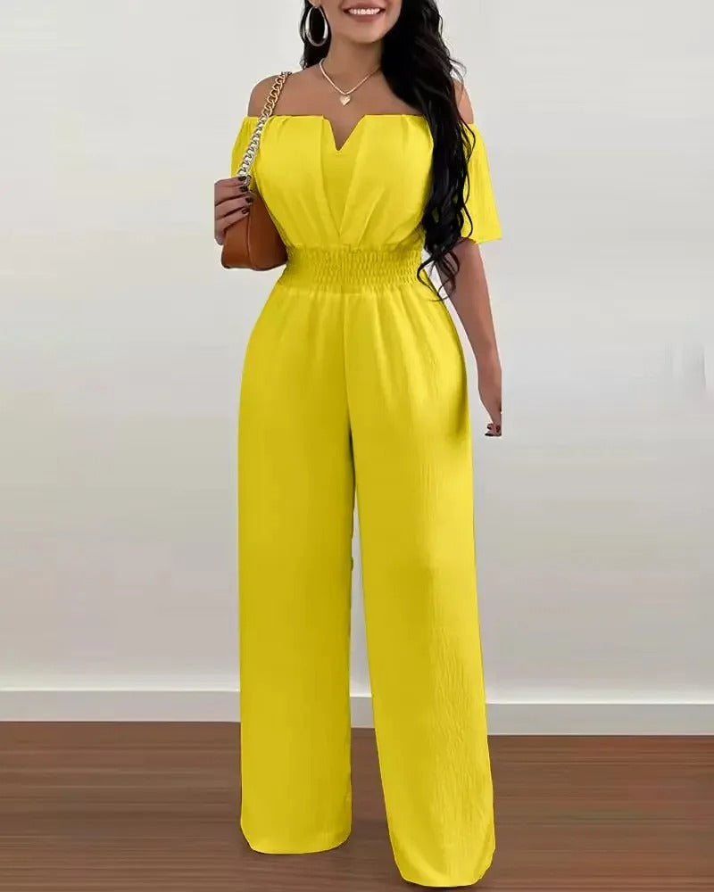 Off Shoulder Jumpsuit med brede ben for kvinner