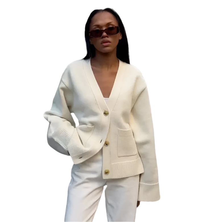 Solid V-hals cardigan for kvinner