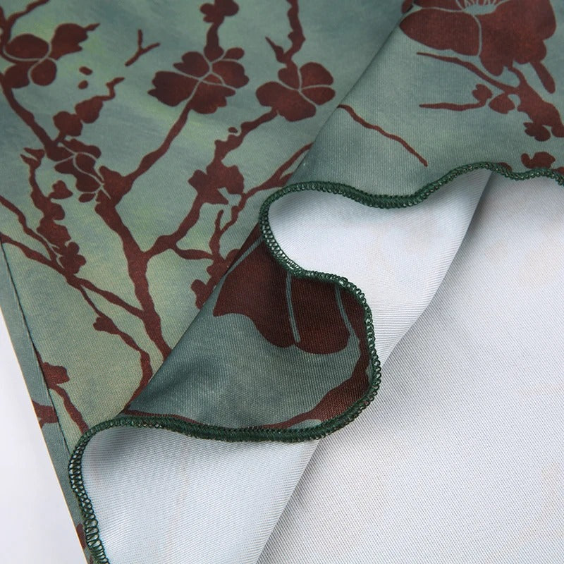 Midi-skjørt med vintage blomstertrykk