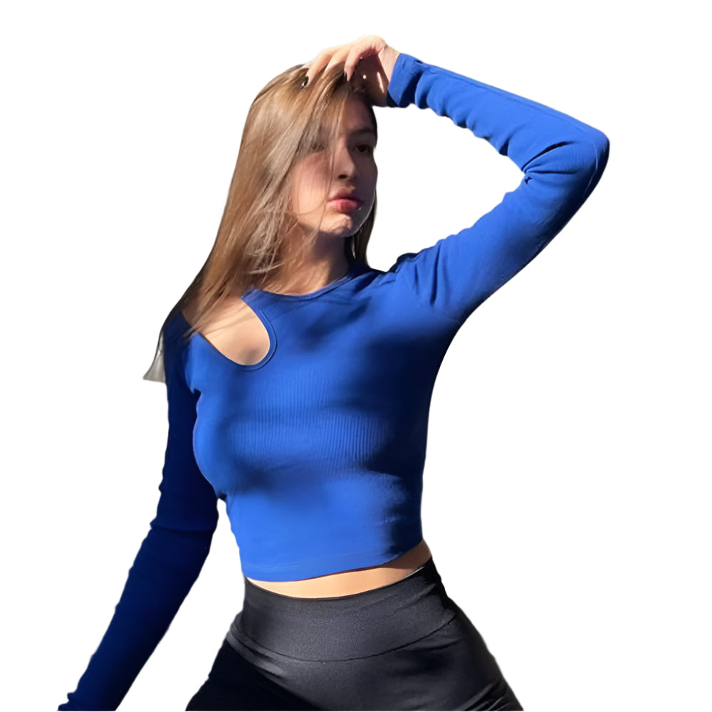 Ribbestrikket langermet Crop Top for kvinner