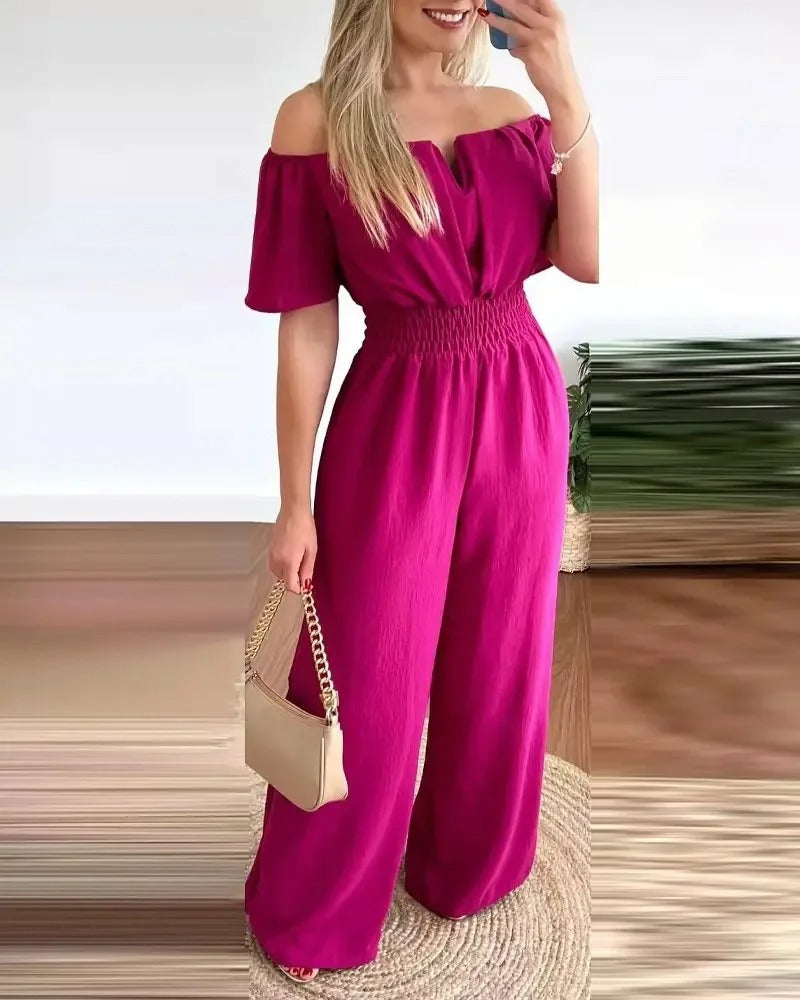 Off Shoulder Jumpsuit med brede ben for kvinner