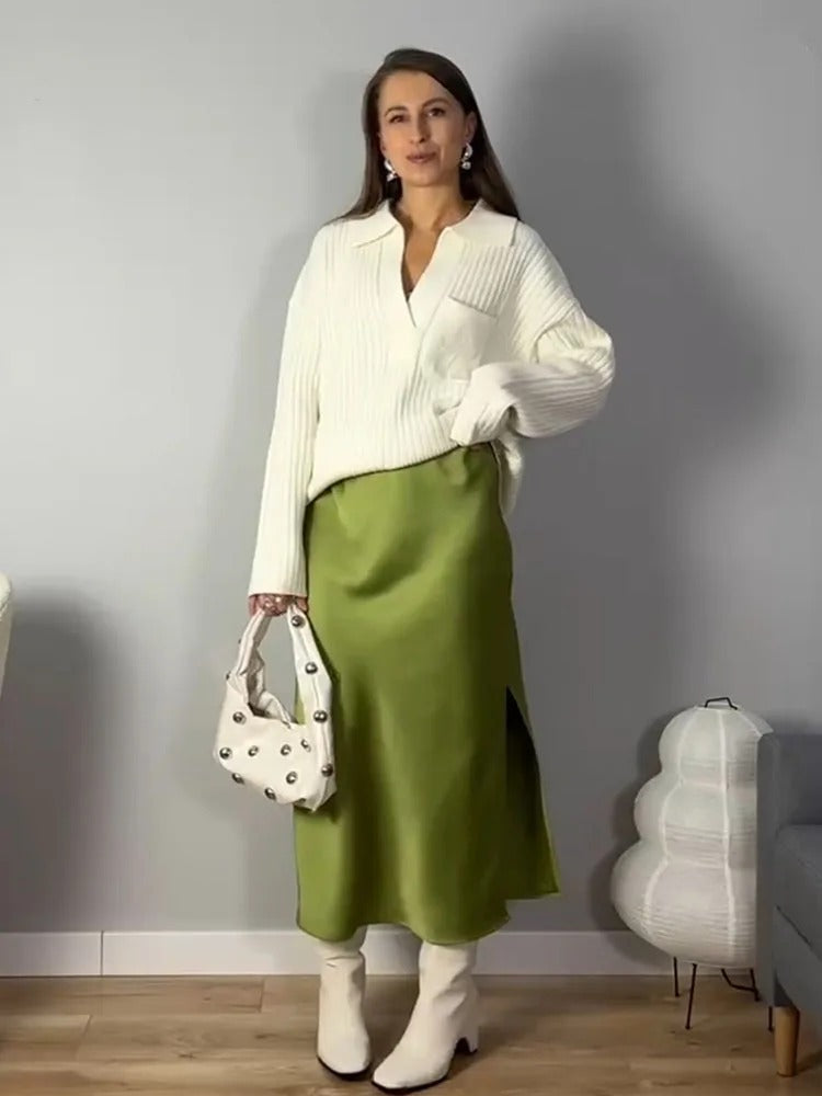 A-linje kontorsilkeskjørt for kvinner