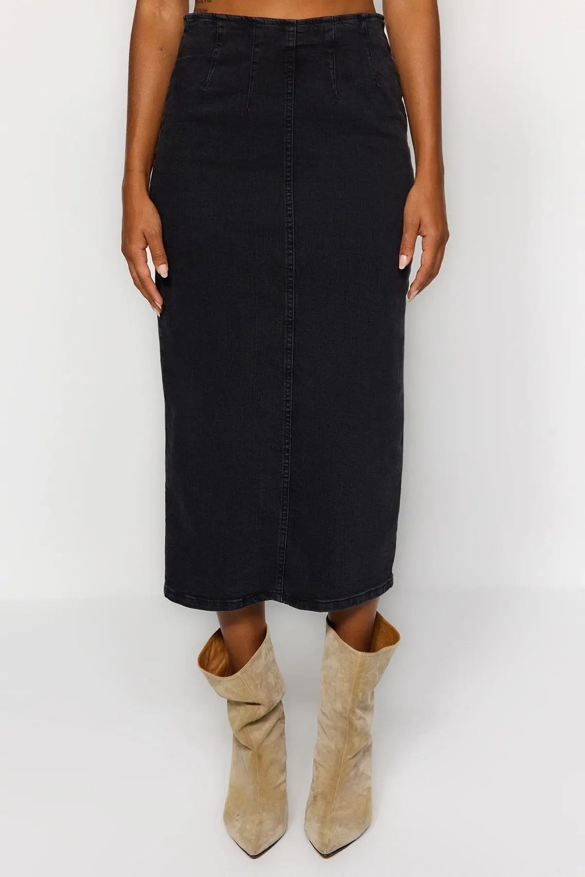 Midi Pencil Denim-skjørt for kvinner