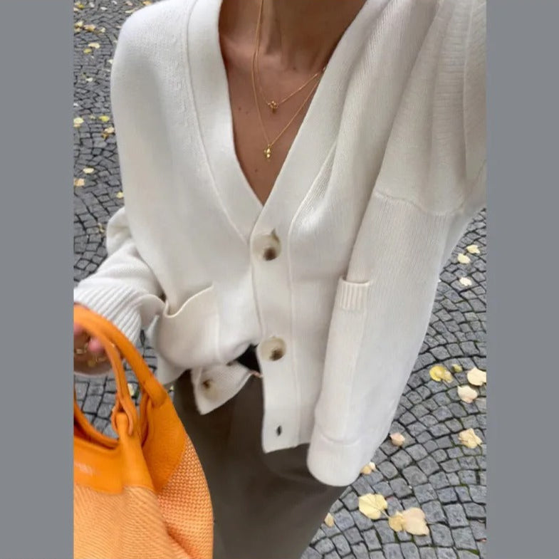 Solid V-hals cardigan for kvinner