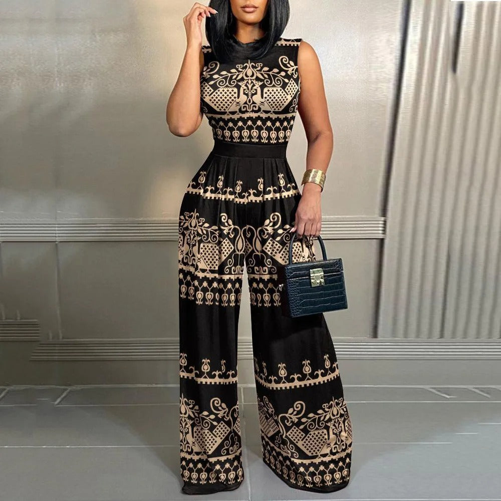 Jumpsuit med trykk i smal midje for kvinner