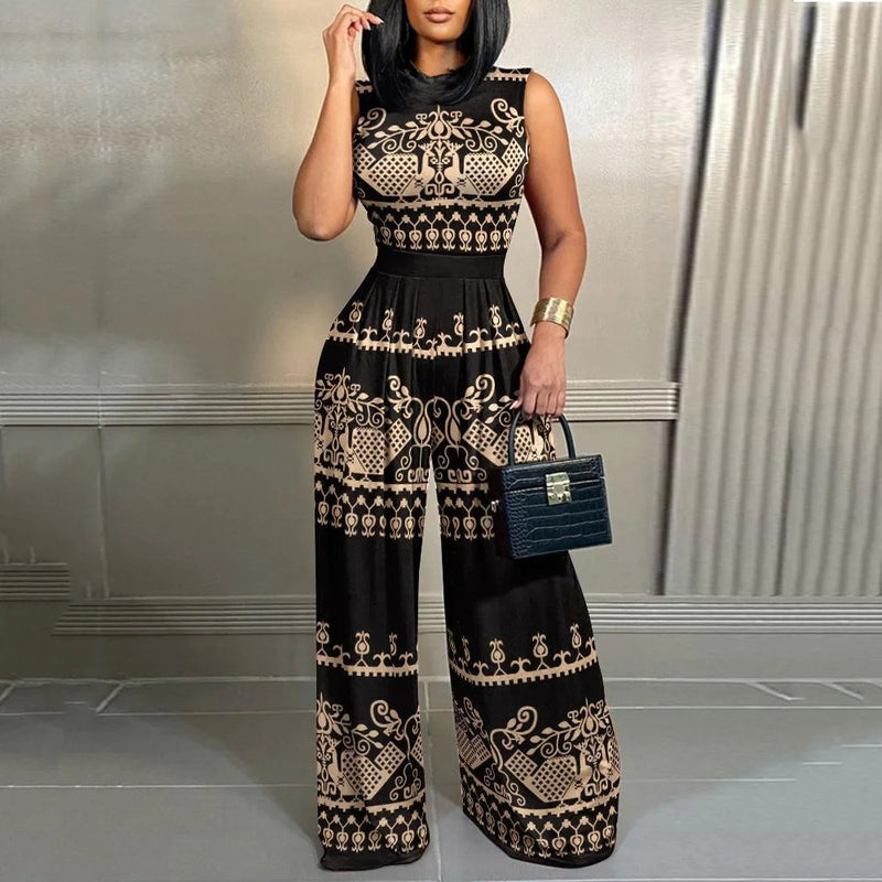 Jumpsuit med trykk i smal midje for kvinner