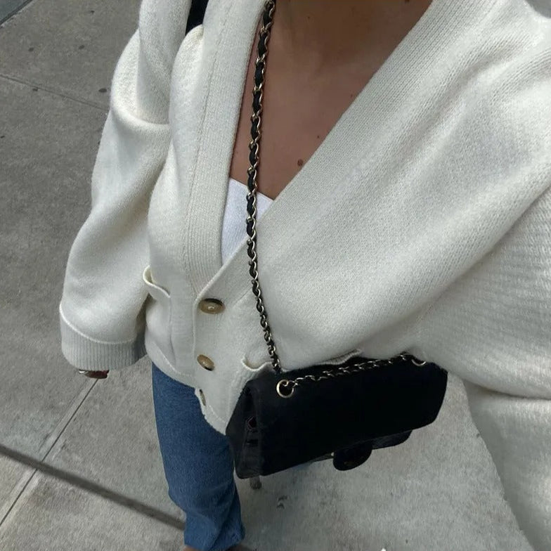 Solid V-hals cardigan for kvinner