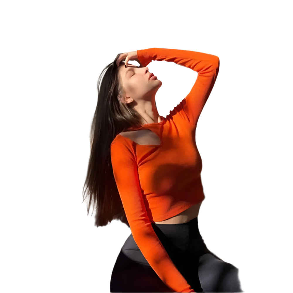 Ribbestrikket langermet Crop Top for kvinner