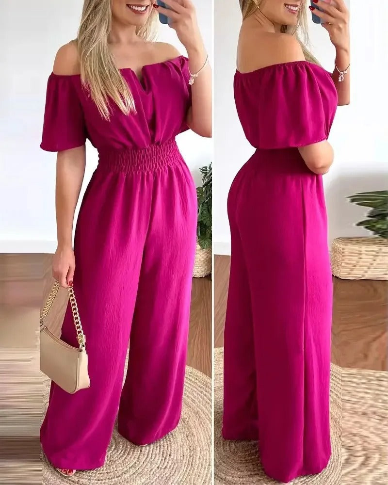Off Shoulder Jumpsuit med brede ben for kvinner