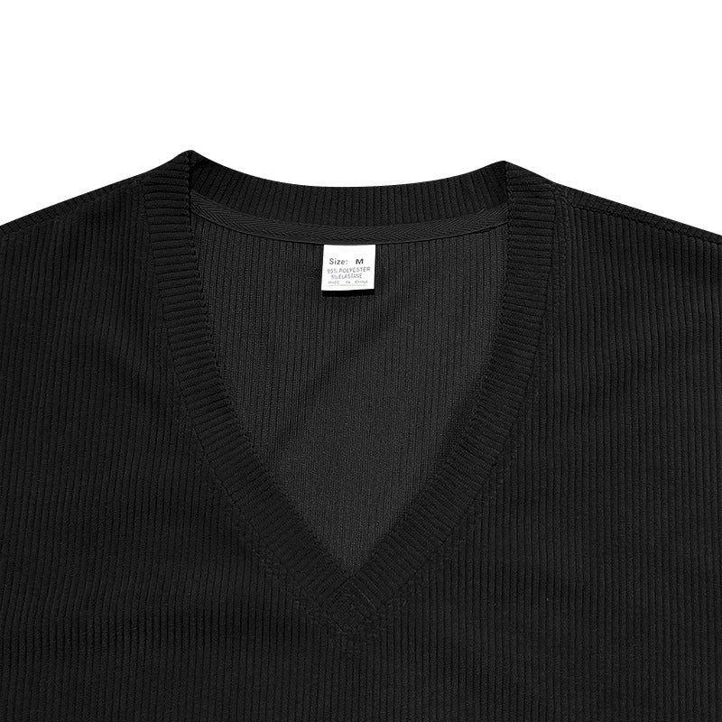 Herre-korduroy-T-skjorte med V-hals