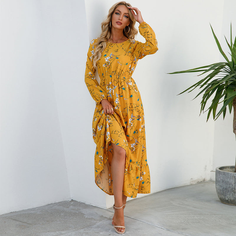 Bohemsk maxi-kjole i chiffon for kvinner