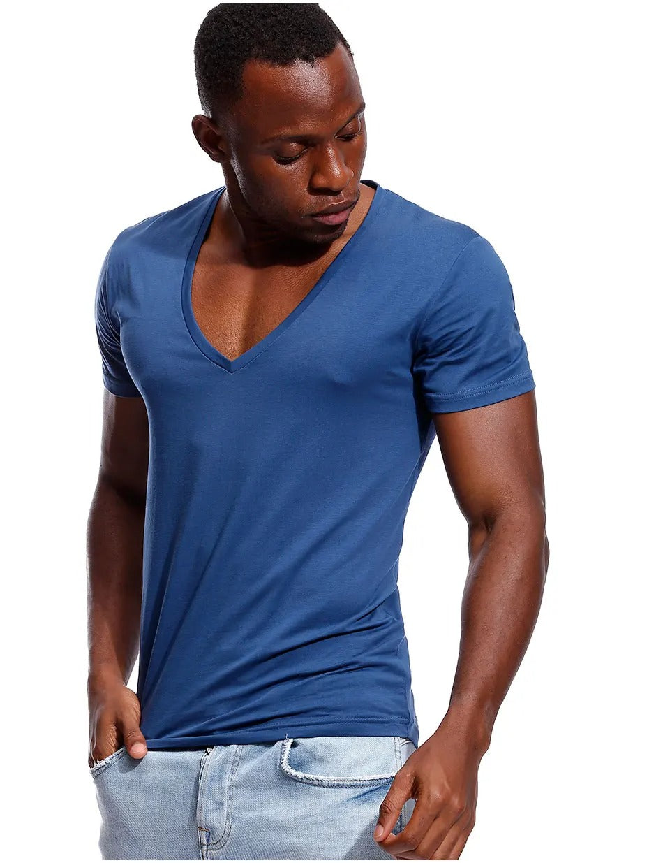 Herre-T-skjorte med dyp V-hals