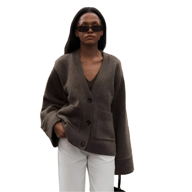 Solid V-hals cardigan for kvinner