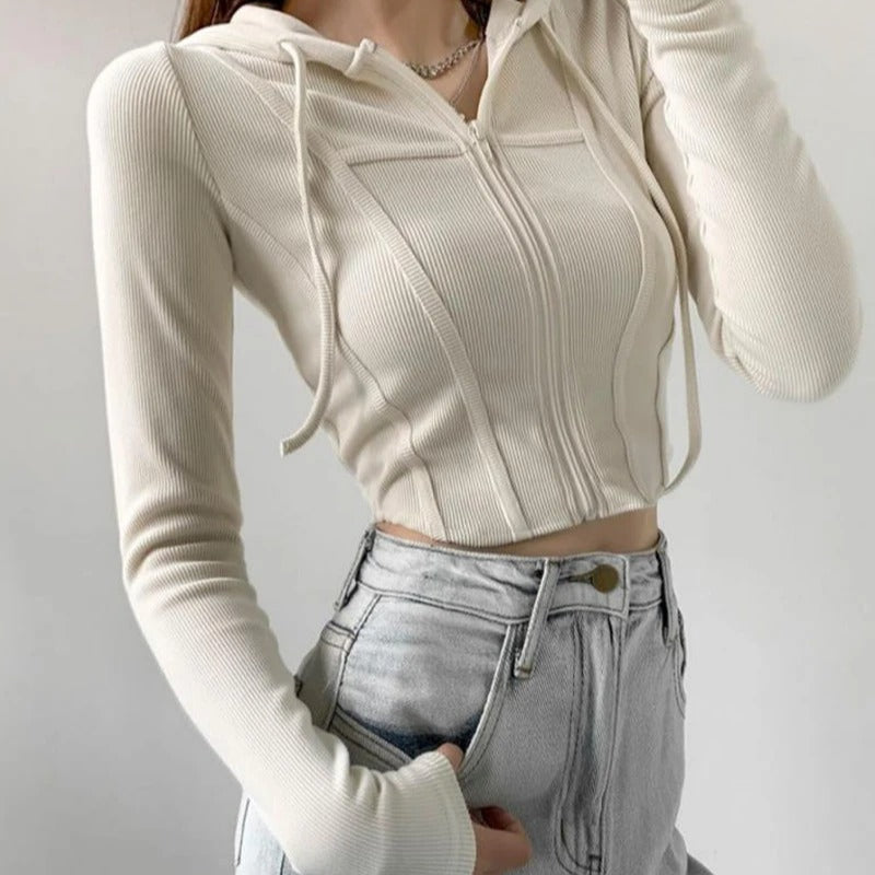 Zip Up Crop Fitted hettegenser for kvinner