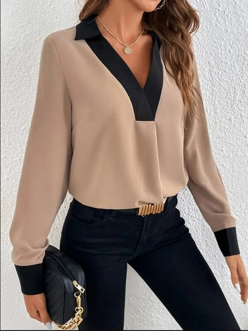 Langermet kontorbluse til dame